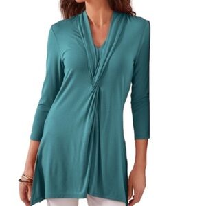 Soft Surroundings 3/4 Sleeves V-neck Modal Jemez Tunic Blouse Mallard Blue Sz XS